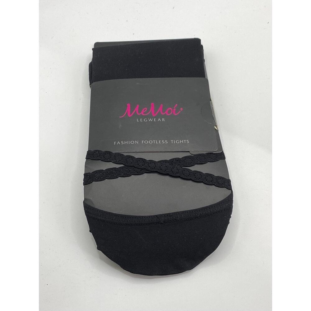 MEMOI Women's Black Solid Semi Sheer Criss-Class Footless Tights SZ S/M